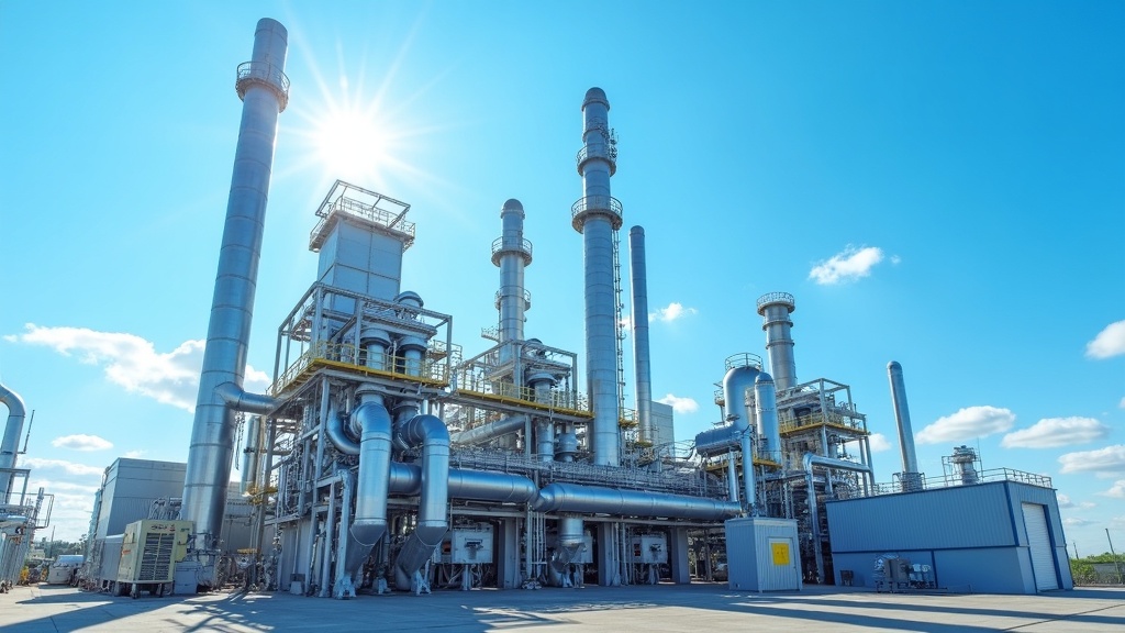 Industrielle Abluftreinigung unter blauem Himmel