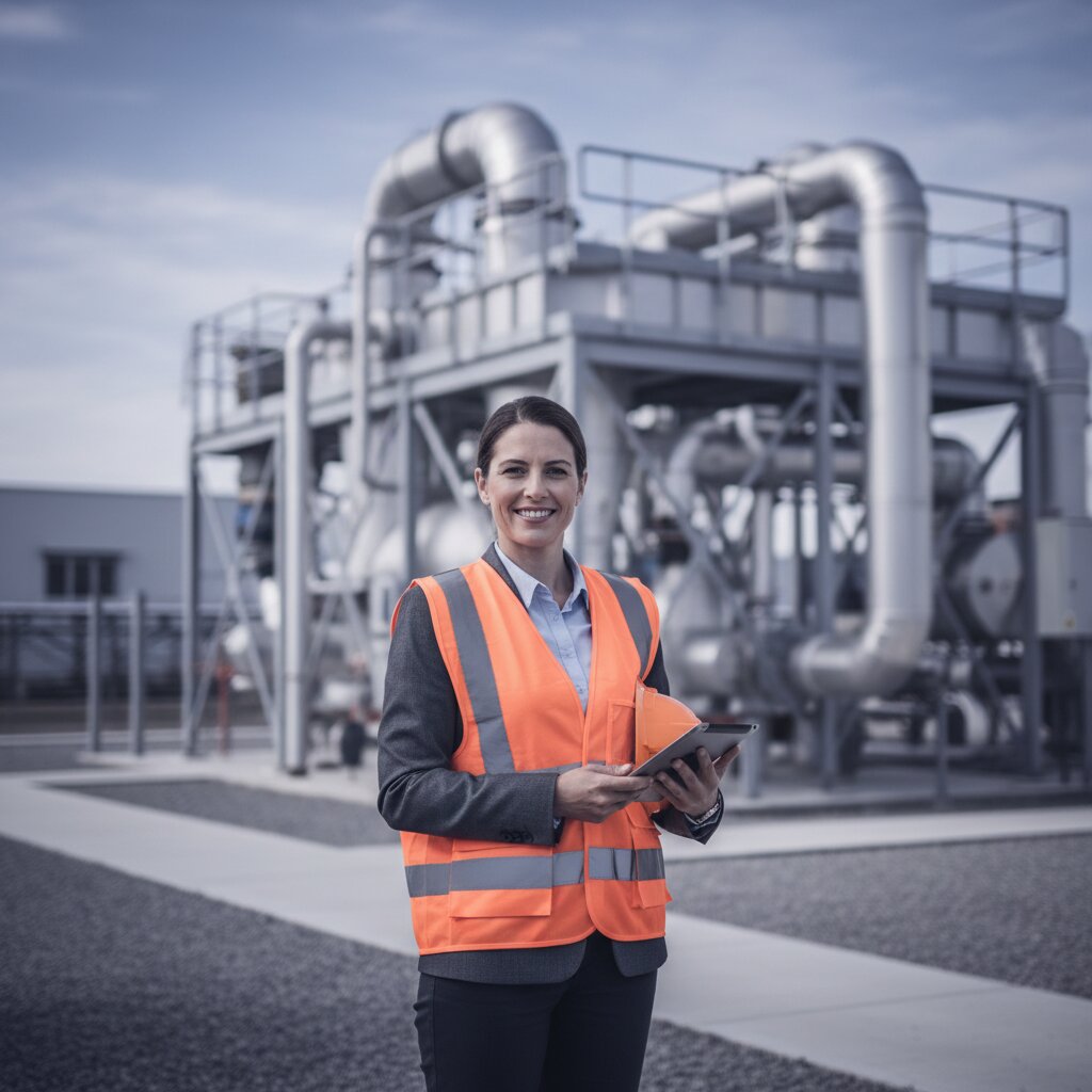 Ingenieurin überprüft Abluftdaten auf Tablet