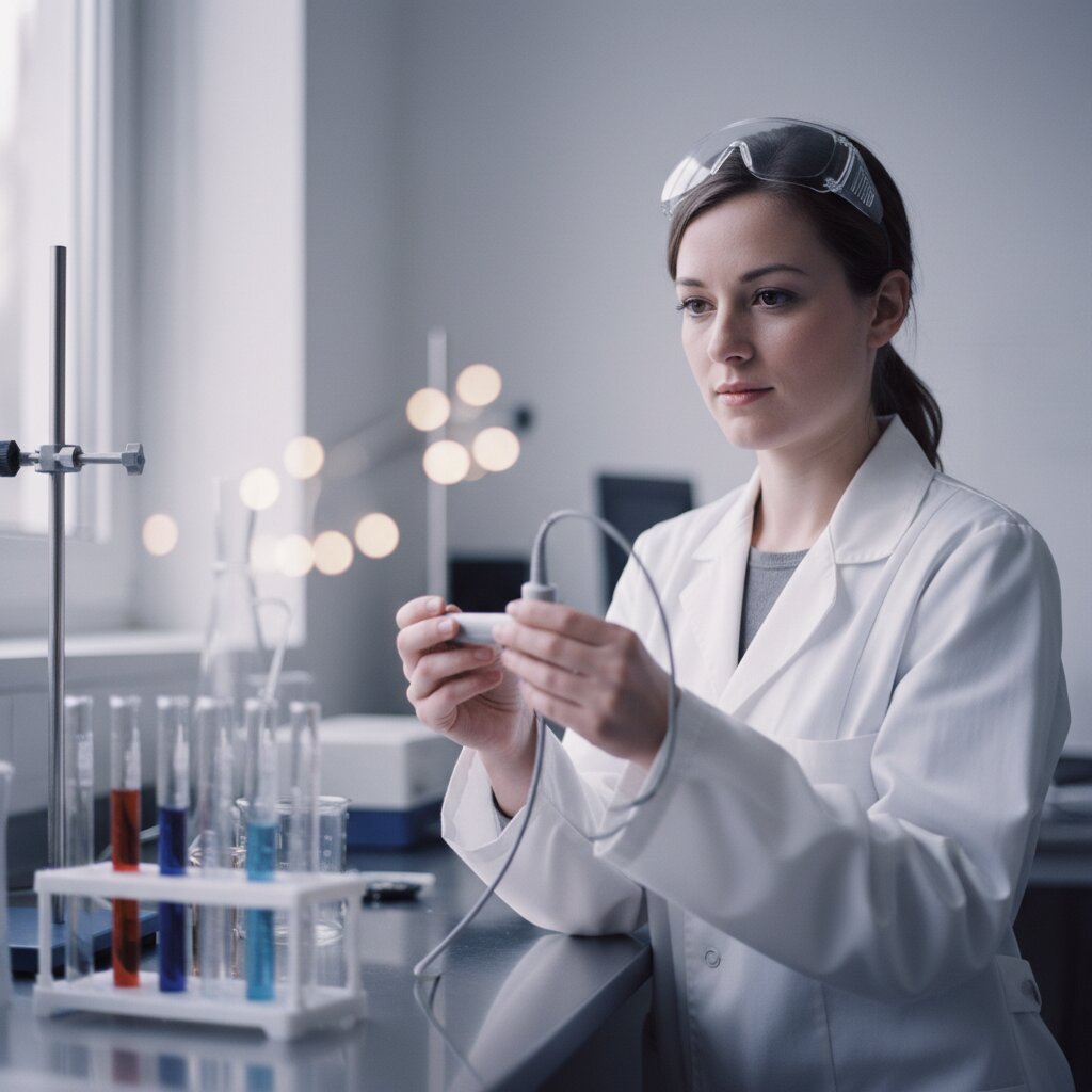 Ingenieurin bei Laboranalyse der Abluft